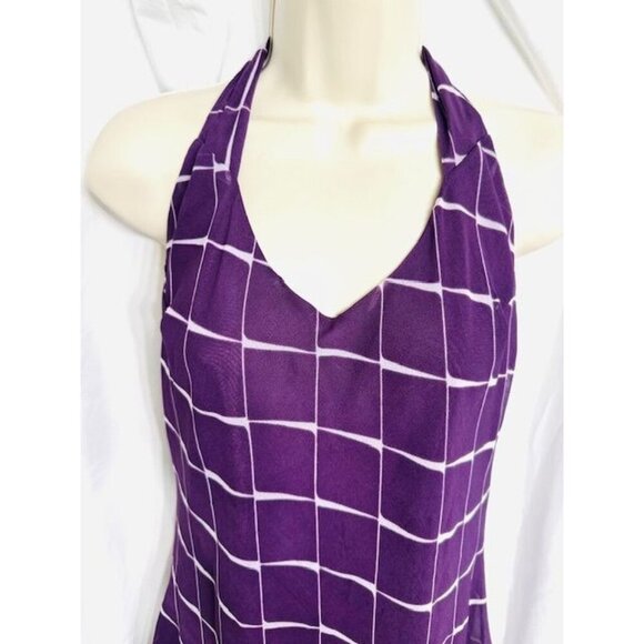 RAG Women Y2K Purple Geometry Squares Coquette Baby Doll Halter Short Dress L - Picture 3 of 7
